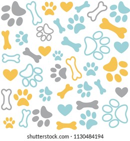 Background with dog paw print and bone