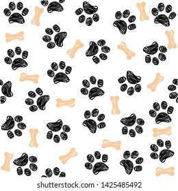 Background With Dog Paw Print And Bone