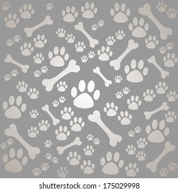 Background with dog paw print and bone. Vector Illustration 