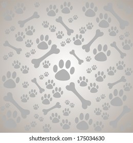 Background with dog paw print and bone. Vector Illustration 