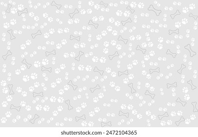 Background with dog paw print and bone. Good for textile fabric design, wrapping paper, website wallpapers, textile, wallpaper. Vector Illustration