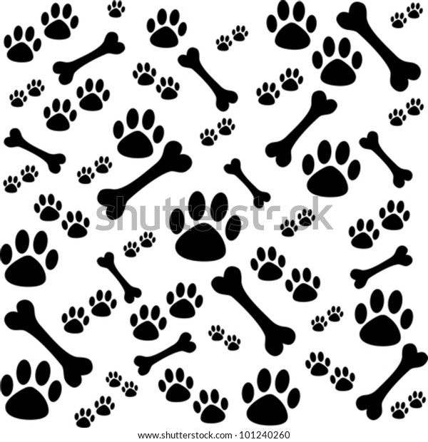 Background Dog Paw Print Bone Vector Stock Vector Royalty Free 101240260