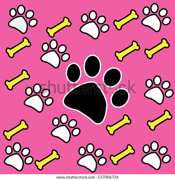 Background Dog Paw Print Bone Stock Vector Royalty Free 137006726