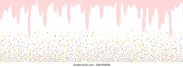 Background donut sprinkles and pink glaze. Easy to change colors. Pattern design for banner, poster, flyer, card, postcard, cover, brochure. Vector illustration