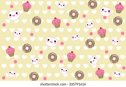 Background with donuts and muffine cupcakes