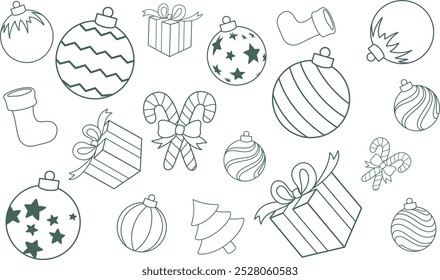 background doodle christmas decoration vector. christmas bauble line art style illustration