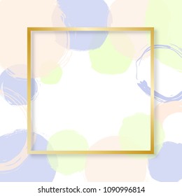 Background with doodle circles randomly distributed and golden frame, vector