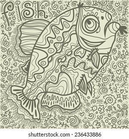 Background doodle decorative fish with many small elements