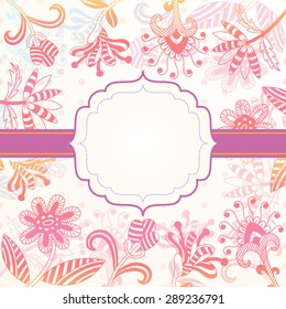 Background with doodle flowers. Can be used as greeting card or invitation. (group of flowers consist of compound path)