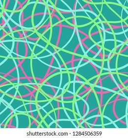 Background of doodle hand drawn lines. Endless abstract pattern. Wavy lines pattern. Repeating creative bright texture. Multicolored chaotic lines on gray background. Hand drawn pattern.