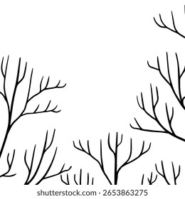 background with doodle trees and bushes without leaves with space for text