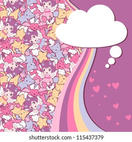 Background with doodle. Vector cute kawaii illustration.