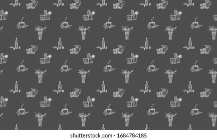 background with doodles alcoholic drinks and coffee. doodle sketch vector