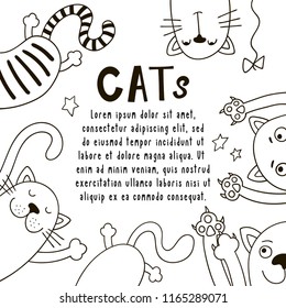 Background with doodles cats and space for text.