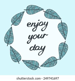 Background with doodling hand drawn amazing feathers, round wreath, vector illustration