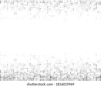 Background with dotted pattern top and bottom.White backdrop with black dots,circles.Vector modern optical pop art texture for posters, business cards, covers, label layout, sticker layout, price tag