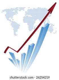 Background with dotted world map and progress chart