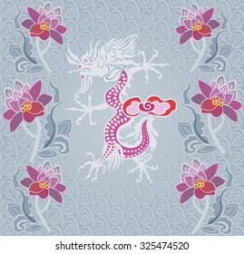 Background with dragon and Lotus flowers