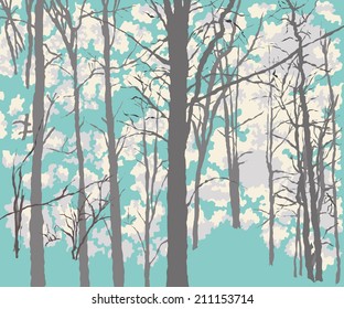Background drawing of the dense green forest