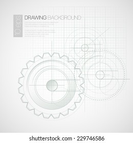 Fundo com engrenagens de desenho. Ilustração vetorial