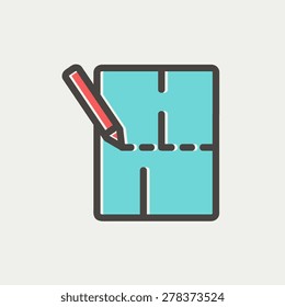 Background Drawing with Pencil icon thin line for web and mobile, modern minimalistic flat design. Vector icon with dark grey outline and offset colour on light grey background.