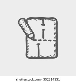 Background drawing with pencil sketch icon for web and mobile. Hand drawn vector dark grey icon on light grey background.