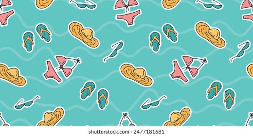 background. drawing. seamless pattern. the pattern. seamless. beach. rest. Morata. the sun. joy. Tan. swimsuit. a bikini. vector. beautiful background.