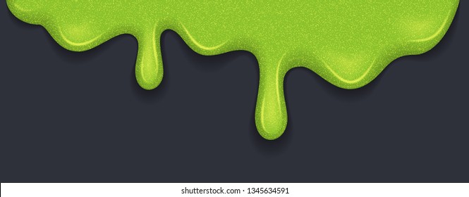 Fondo de deslizamiento de goteo. Líquido pegajoso verde flotante. La pintura derretida gotea y fluye. Ilustración del vector con chuleta tóxica en fondo gris