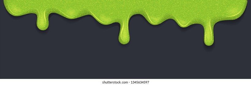 Fondo de deslizamiento de goteo. Líquido pegajoso verde flotante. La pintura derretida gotea y fluye. Ilustración del vector con chuleta tóxica en fondo gris