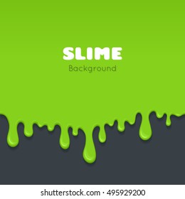 Background of dribble slime. Flowing green sticky liquid. Melted paint drips and flowing. Vector halloween illustration with toxic blob on grey