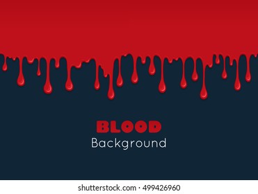 Background with drips and flow of blood. Abstract splash of red liquid. wet surface with paint drops. Bloody and scary design for Halloween or illustration of crime.