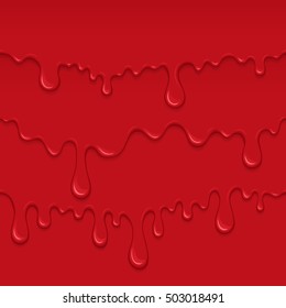 Background with drips and flow of blood. Abstract splash of red liquid. Paint drops - bloody design for Halloween or scary crime illustration.