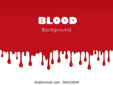 Background with drips and flow of blood. Abstract splash of red liquid. wet surface with paint drops. Bloody and scary design for Halloween or illustration of crime.