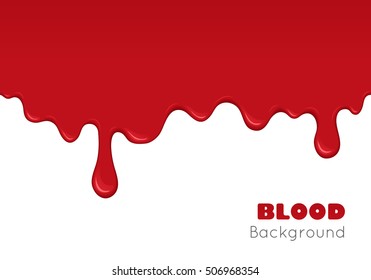 Background with drips and flow of blood. Abstract splash of red liquid. wet surface with paint drops. Bloody and scary design for Halloween or illustration of crime.