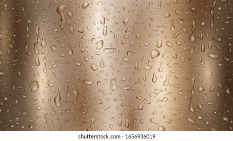 Fondo con gotas y manchas de agua en colores bronce, que fluyen por la superficie metálica