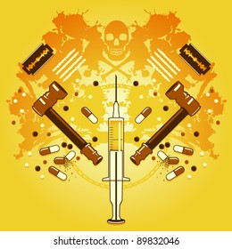 Background of drug icons and grunge pattern