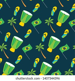 background drum flag palm sandals brazil carnival festival vector illustration