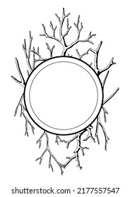 Background with dry bare branches. Decorative natural twigs.