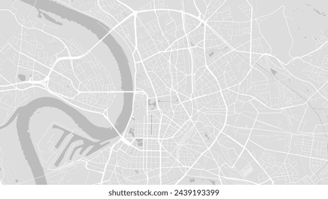 Background Dusseldorf map, Germany, white and light grey city poster. Vector map with roads and water. Widescreen proportion, digital flat design roadmap.