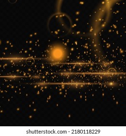Fondo de partículas de polvo con luz y explosión de estrellas sobre un fondo transparente. Ilustración del vector