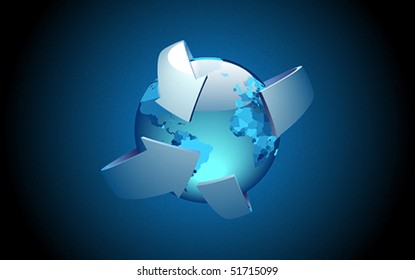 Background with earth and arrows. Vector illustration.
