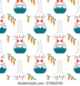Background with Easter bunny and carrot. Seamless vector pattern.