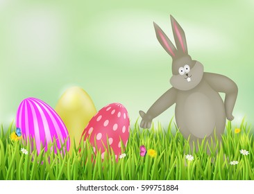 Background with Easter eggs and Bunny.Easter vector illustration