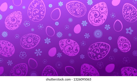 Background of Easter eggs and flowers in purple colors