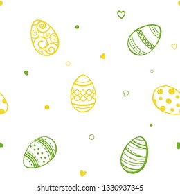 Background from Easter eggs, hearts and circles. Vector seamless pattern.