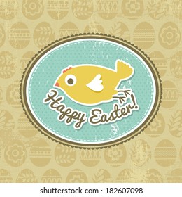 background with easter eggs and one chick, vector