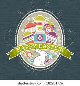 background with easter eggs and one rabbit, vector illustration