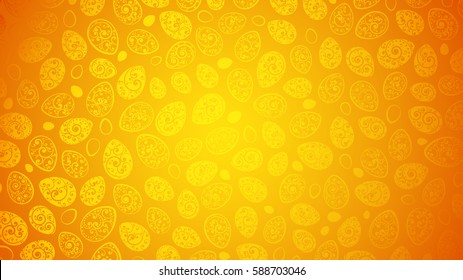 Background of Easter eggs with ornaments of curls in orange colors