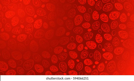 Background of Easter eggs with ornaments of curls in red colors