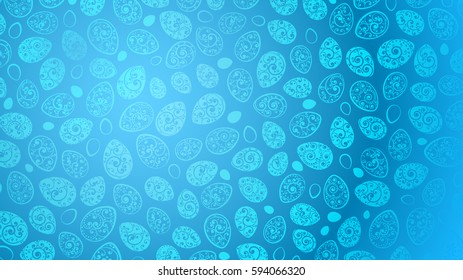 Background of Easter eggs with ornaments of curls in light blue colors